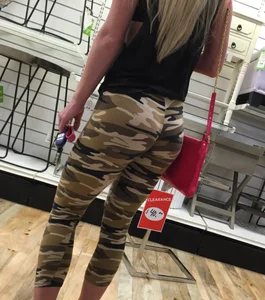 Hot Blonde in Camo Yoga Pants at the Store Closeup Creepshots