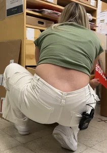 Blonde in white pants squatting and cleaning (oc)