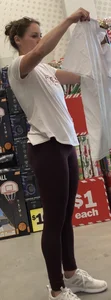 Yummy blonde in red leggings