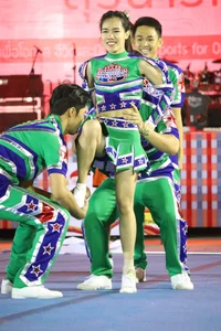 Bunch of athletic Thai cheerleaders at a competition