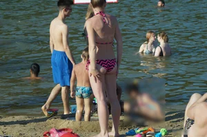 Nice Booty in Pink Swimsuit Beach Closeups