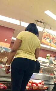 Big booty ebony milf out shopping in tight black leggings