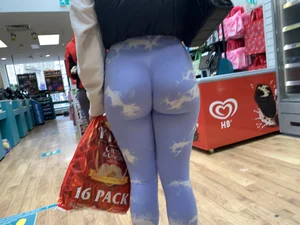 Blonde in blue leggings