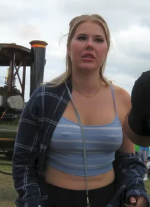 Blond with Pierced Nips through a tight top, First Post