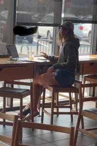 Fit pawg studying at Starbucks