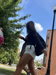 SIDE views of college girls walking to class showing legs and ass
