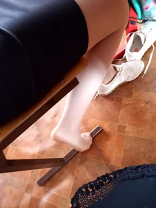 College Girl in Pantyhose with One Shoe Taken Off Candid