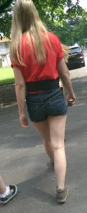 Candid Blonde in Denim Shorts With Nice Legs on the Street Creepshots