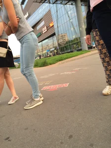 Girl with Hot Ass in Light Blue Tight Jeans Street Creepshot