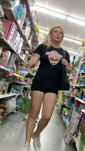 Blonde MILF in spandex shorts