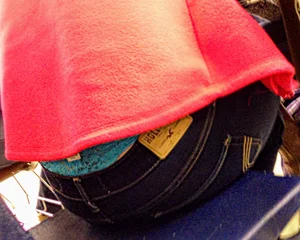 Whale Tail Panties Visible From Under Jeans Closeup in College Classroom