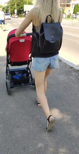 Nice mom's skinny ass in denim shorts and legs