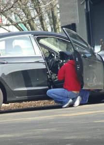 Some candid girls cleaning their cars in jeans and some showing ass crack