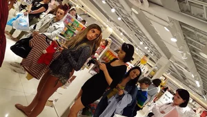 Super hot girl shopping in tiny and tight camo shorts with a nice ass