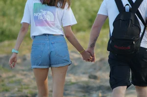 Ass and Thin Legs in Blue Denim Shorts Beach Creepshot