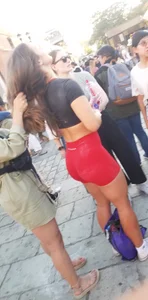 Big peach in shorts leggings, cute white girl