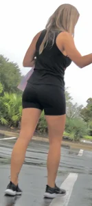 Spandex shorts at the mall and a bonus fat ass in a dress