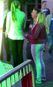 Teen in tight jeans and her blonde milf mom street creepshot