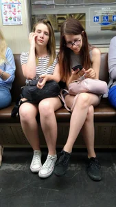 Couple of Cute Girls With Sexy Legs Giggling in Subway, a Busted Creepshot