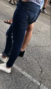 Fit And Muscly Legs And Flat Butt in Blue Jeans Street Creepshot