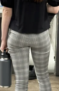 Nice booty and legs in grey checkered tight pants creepshots