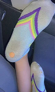 Hot girlfriend's photos sitting on the grass and in the car - closeups of her feet in socks and her ass in panties and shorts