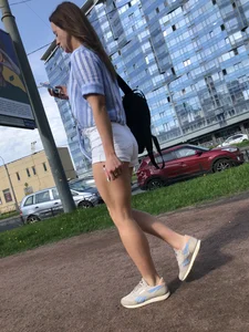 Girl With Awesome Muscular Body in White Shorts Street Creepshots Gallery