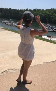 Girl in Sandals and Dress Candid on the Lake