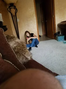 Skinny Teen Sitting on the Floor in Tight Jeans Home Candid Photo