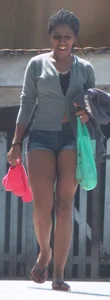Black booty in denim shorts with slight vpl