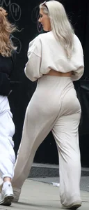 Blonde with large ass in loose lycra pants & hot blonde girl in short denim skirt
