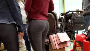 Two sexy milfs at the mall in leggings with nice asses and vpl