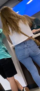 Pawg With a plump ass in tight jeans at the bank