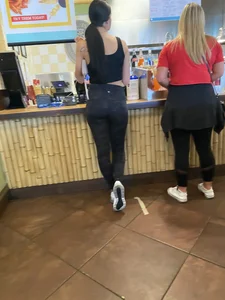 Sexy brunette with a nice ass in tight Lulus while getting food