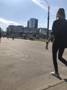 Hot Skinny Girl in Tight Black Jeans Passing By on the Street - Candid Pics Series