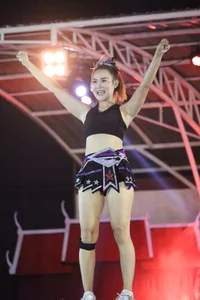 Bunch of athletic Thai cheerleaders at a competition