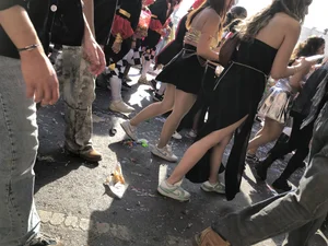 Carnival girls wearing pantyhose, spandex shorts, stockings, skirts and other outfits
