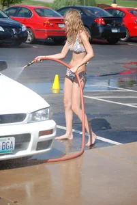Various sexy girls at car washes in bikinis