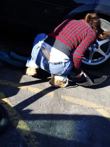 Some candid girls cleaning their cars in jeans and some showing ass crack