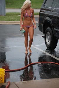 Various sexy girls at car washes in bikinis