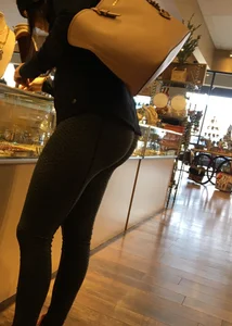 Brunette jewelry shopping in leggings with a nice ass