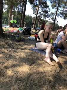 Group of Girls in Swimsuits at a Lake Beach