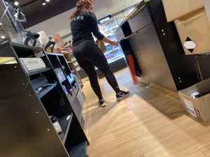 Nice Big Ass And Muscular Legs in Tights - Shop Assistant at the Sportswear Store Creepshots