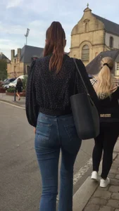 Tall teen with tight jeans pants early in the morning