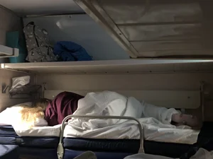Cute Girl Asleep in the Train Sleeping Car Candid
