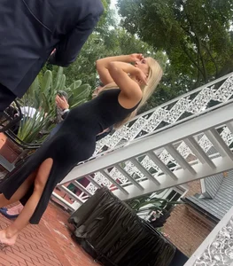 Beautiful blonde pregnant pawg in black dress