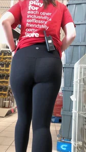 Sexy Canadian employee with glasses in tight leggings showing her awesome ass