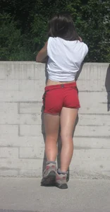 Hot Candid Legs and Small Booty in Red Shorts on the Street Creepshot