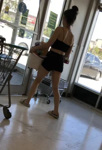 Slim teen with huge tits out shopping with mom