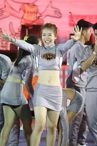 Bunch of athletic Thai cheerleaders at a competition
